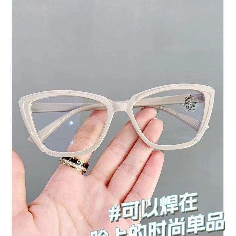 Retro Cat Eye Anti-Blue Glasses Popular Flat Glasses Trendy Personalized Glasses Frame Plain Mirror