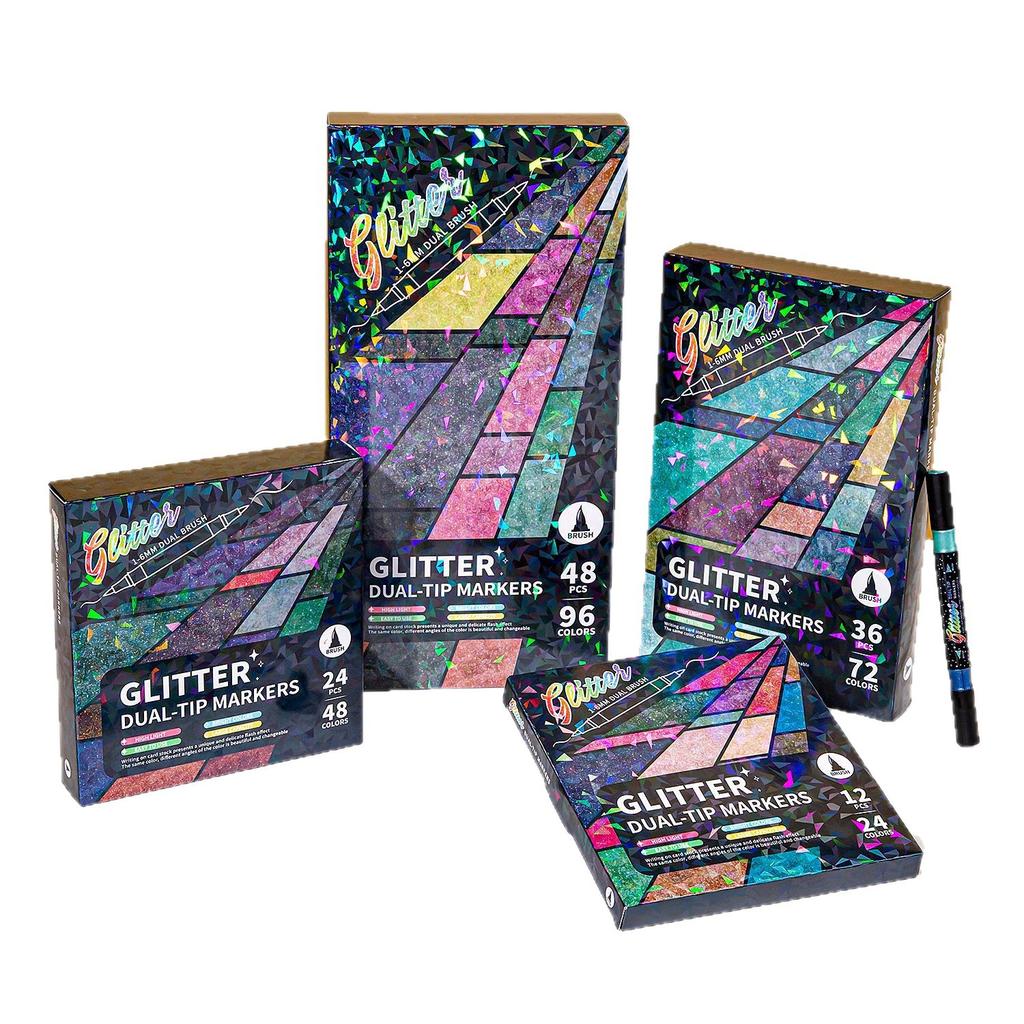 Glitzer-Pinselstifte mit zwei Spitzen Lebendige Farben Glitzer-Kunstmarker zum Kritzeln Kartenbasteln DIY-Bastelarbeiten für Erwachsene Kunstbedarf