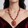 Vintage Red Crystal Sweater Necklace - Elegant and Versatile Pendant for Autumn/Winter Women