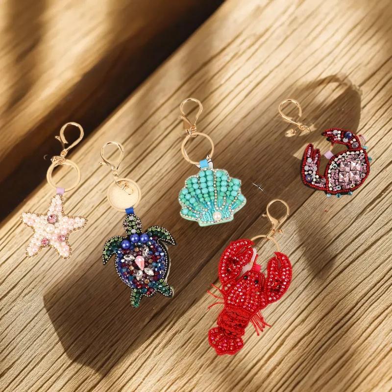 Strass-Hummer Perlenanhänger Schöne handgenähte Taschenanhänger Krabbenschalen Schildkröte Hängeseil Aufnäher Applikation Taschenkordel