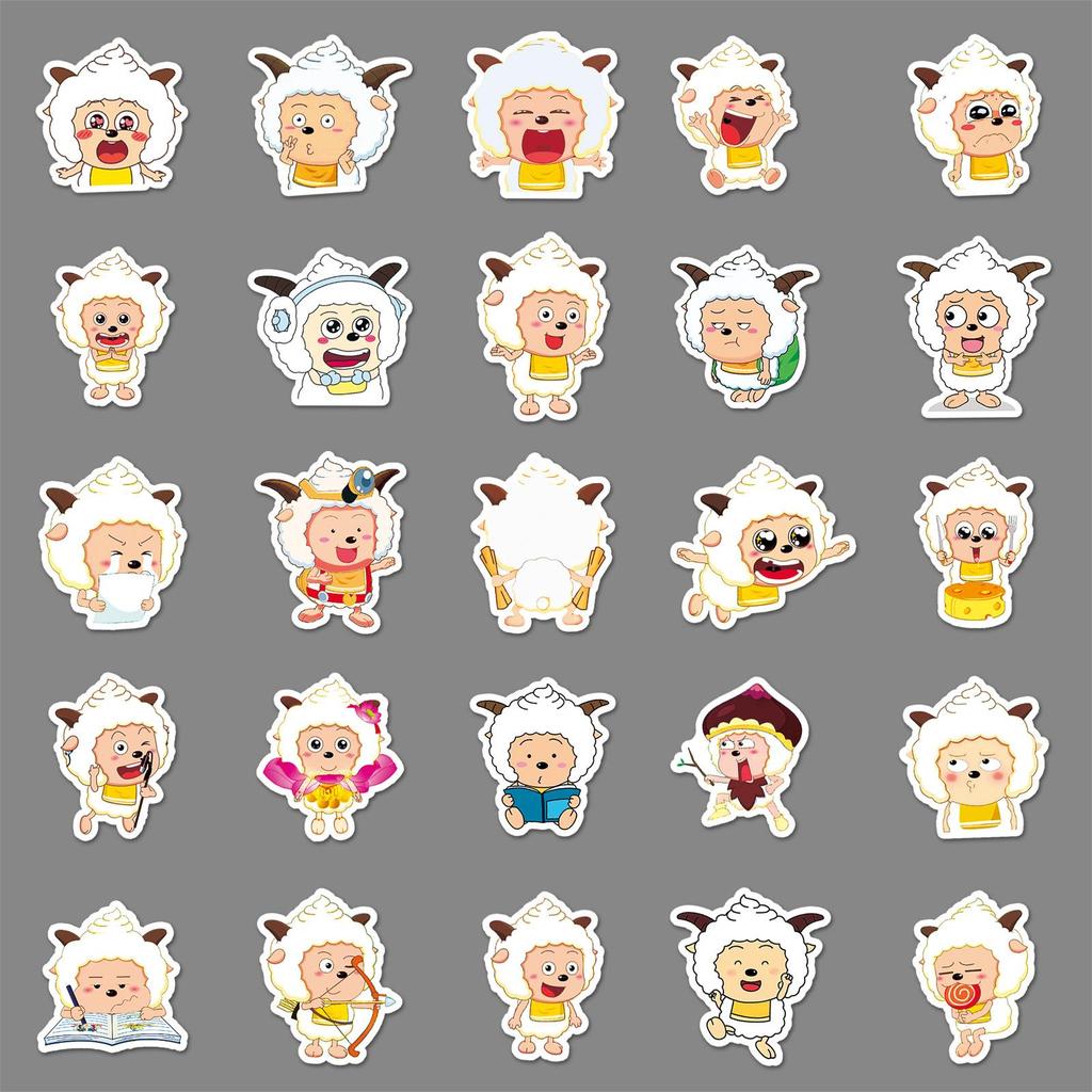 50 Sheets Cute Animation Pleasant Goat & Big Big Wolf Waterproof Stickers for Phone & Journal