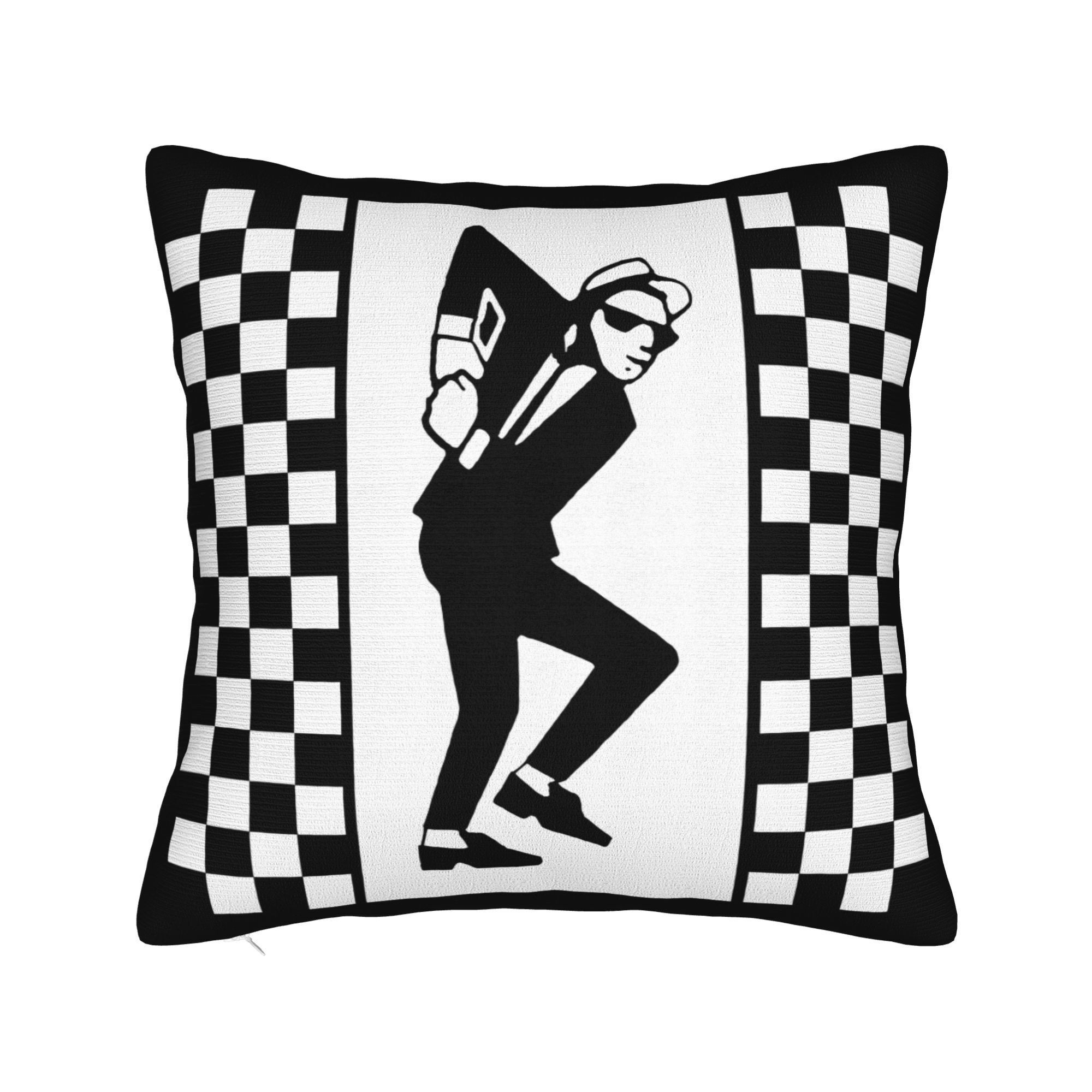 Ska Rude Boy Pillowcase Checkerboard Pattern Cushion Cover Mod Style Home Decor Vintage Music Gift Retro Dance Throw Pillow 40x40cm 16x16in