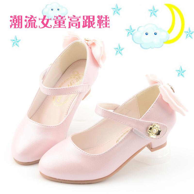 Spring new girls' shoes, small high-heeled leather shoes, princess shoes for older children, Korean-style children's shallow mesh trendy shoes