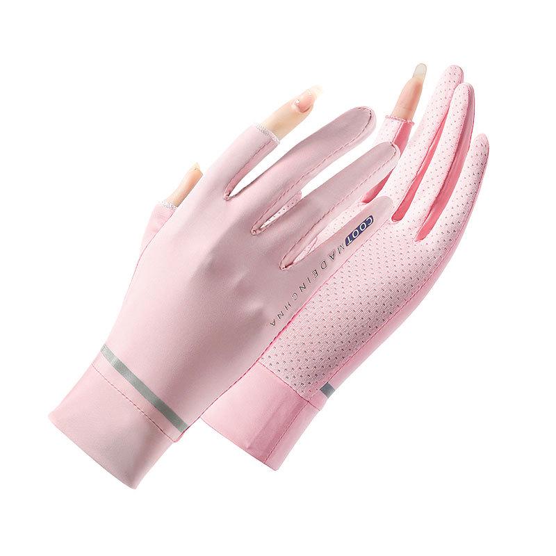 Women's Summer UV Protection Ice Silk Fingerless Gloves - Breathable, Touchscreen, Cycling, Electric Vehicle Safe