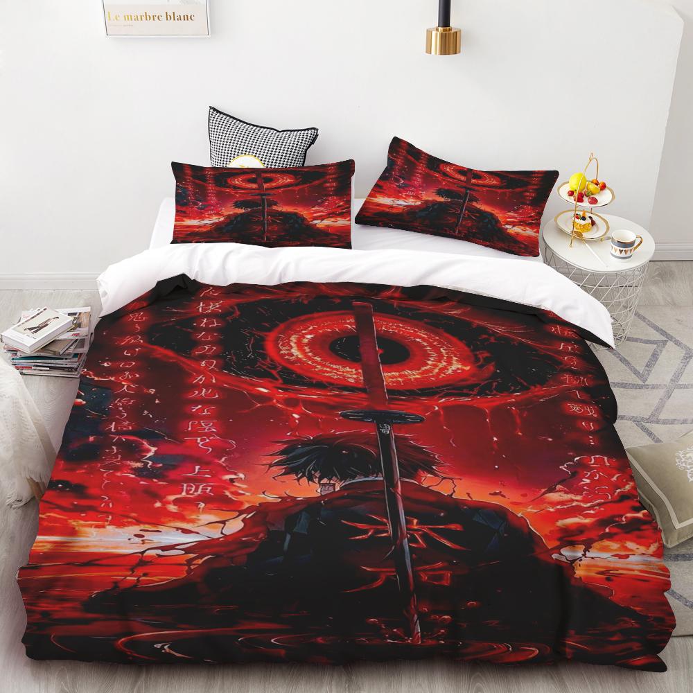 Duvet Covers Demon Slayer Bedding Sets Cartoon Comforter Bed Linen Boys Kids Single Double Size Soft Bedclothes Home Decor Anime