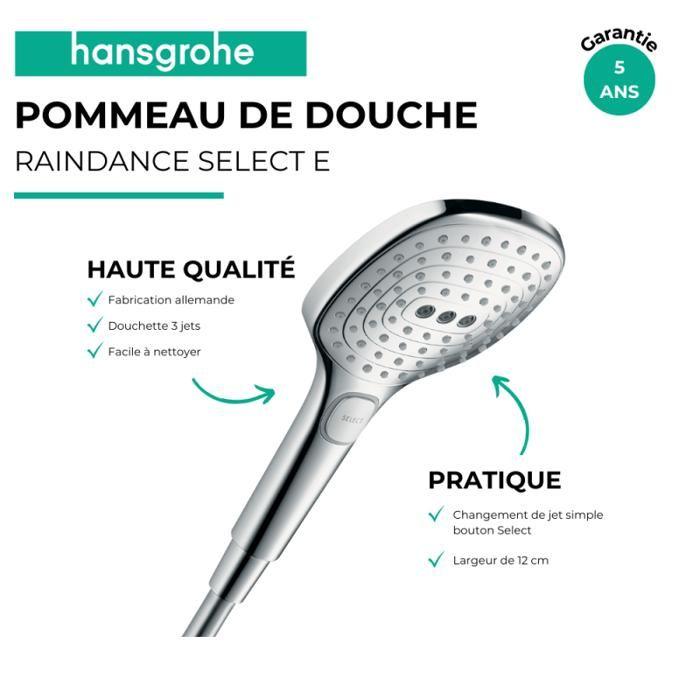 Douchette à main - hansgrohe - raindance select e 120 - 3 jets - ecosmart - chromé