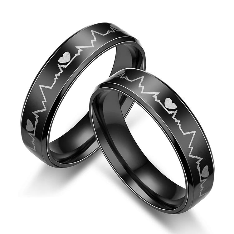 Korean Style Titanium Steel Electrocardiogram Heartbeat Ring