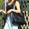 Vintage-style simple soft leather shoulder bag, large-capacity commuter tote bag, fashionable and versatile handbag bucket bag