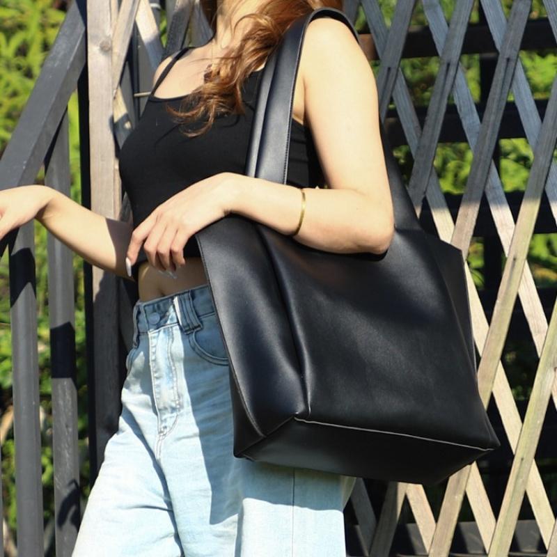 Vintage-style simple soft leather shoulder bag, large-capacity commuter tote bag, fashionable and versatile handbag bucket bag