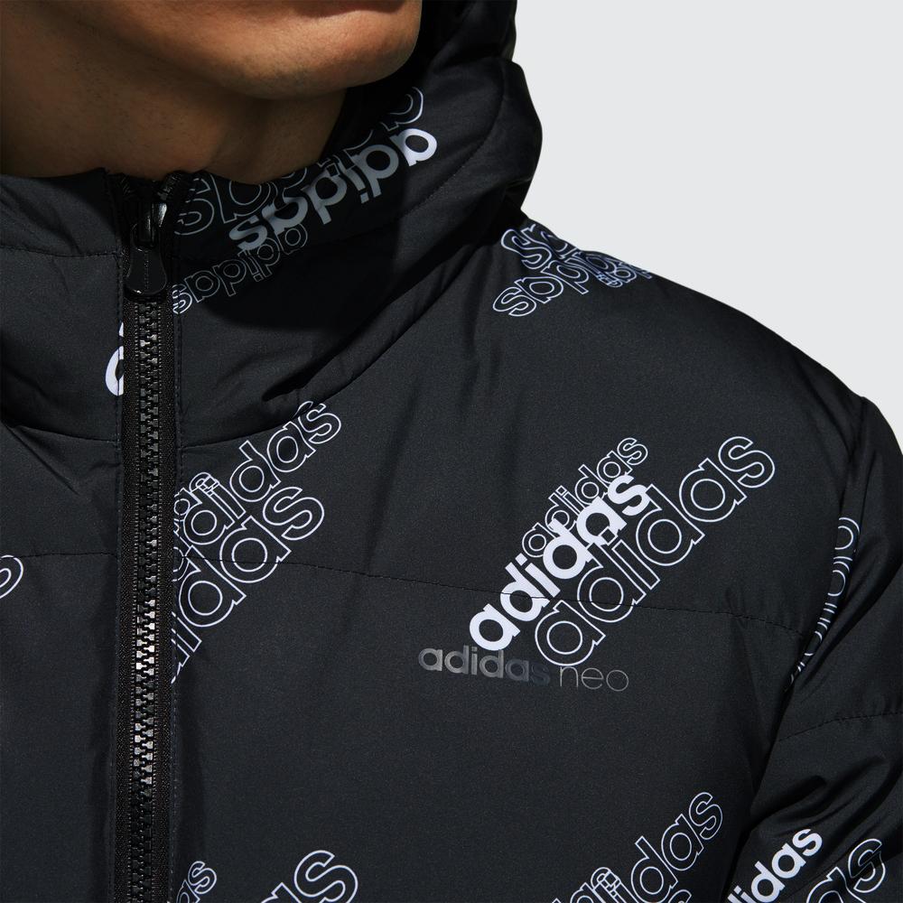 Adidas Neo Logo Print Sports Warm Hooded Down Jacket Men Outerwear Black GJ8812