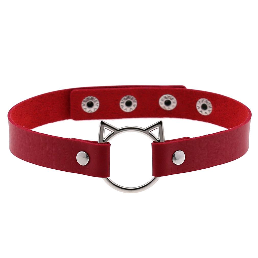 Cat Ear O-Ring Choker Necklace Punk PU Leather Collar for Women Harajuku Jewelry
