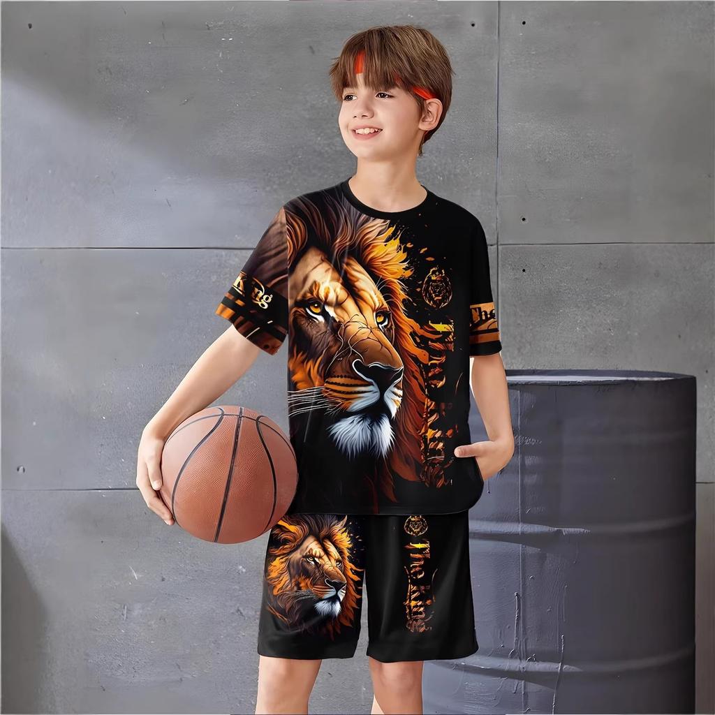 Summer New Casual D Printing Short-sleeved Suit Y Children's Suit Cartoon Letter New