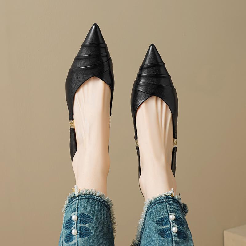 Fashion 2025 New Women's Mid Heels New Style Top Layer Sheepskin Hollow Out Design Leather Shoes Comfortable Soft Rubber Sole