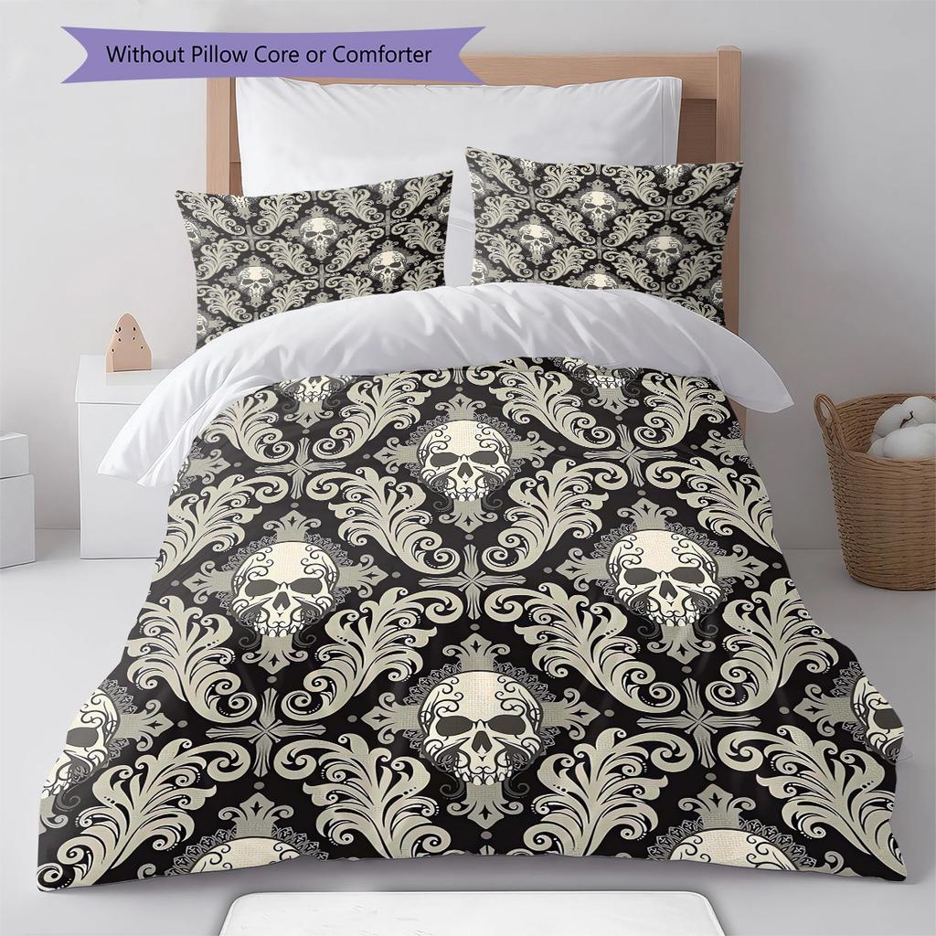 Vintage Skull Pattern Pattern Bedding Quilt Set Quilt Cover Pillowcase Home Decoration Gift (1 * Duvet Cover + 2 * Pillowcase, Without Core)