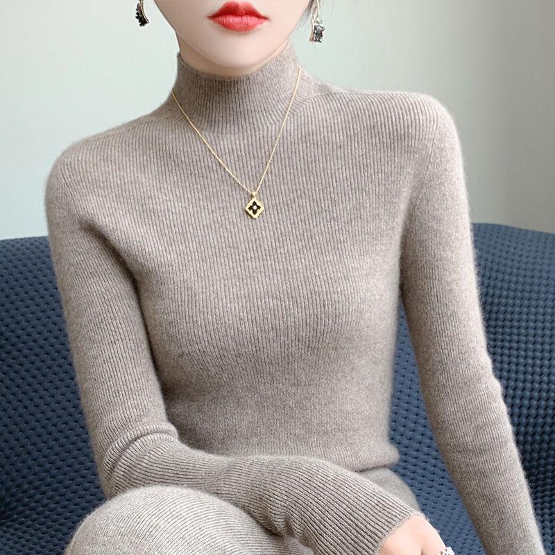 Women's Knitwear Sweater: Half-High Neck, Slim Fit Long Sleeve Top for Autumn/Winter