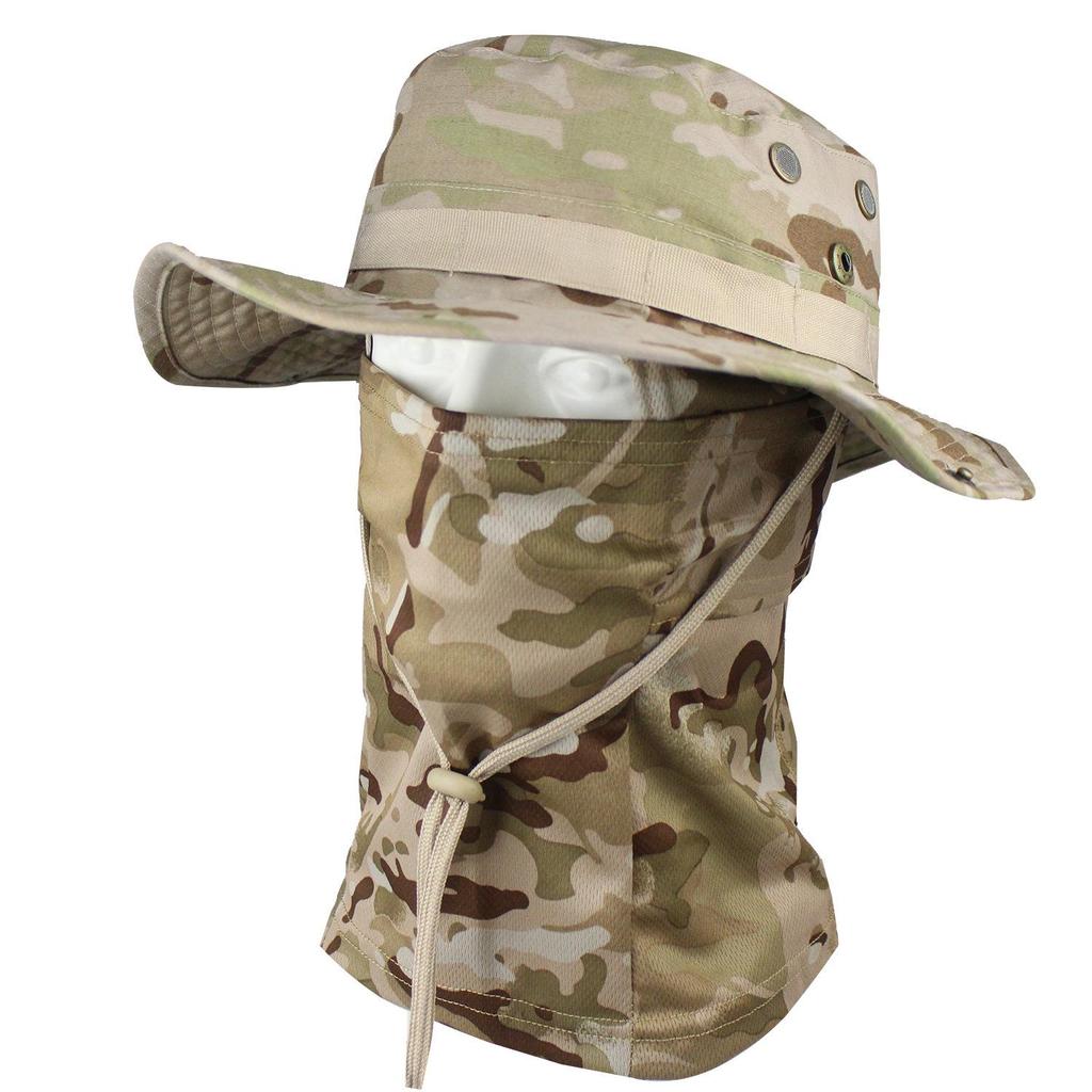 Camouflage Rundkrempenhut & Sturmhauben-Set: Sonnenschutz für den Sommer-Bergsteigen