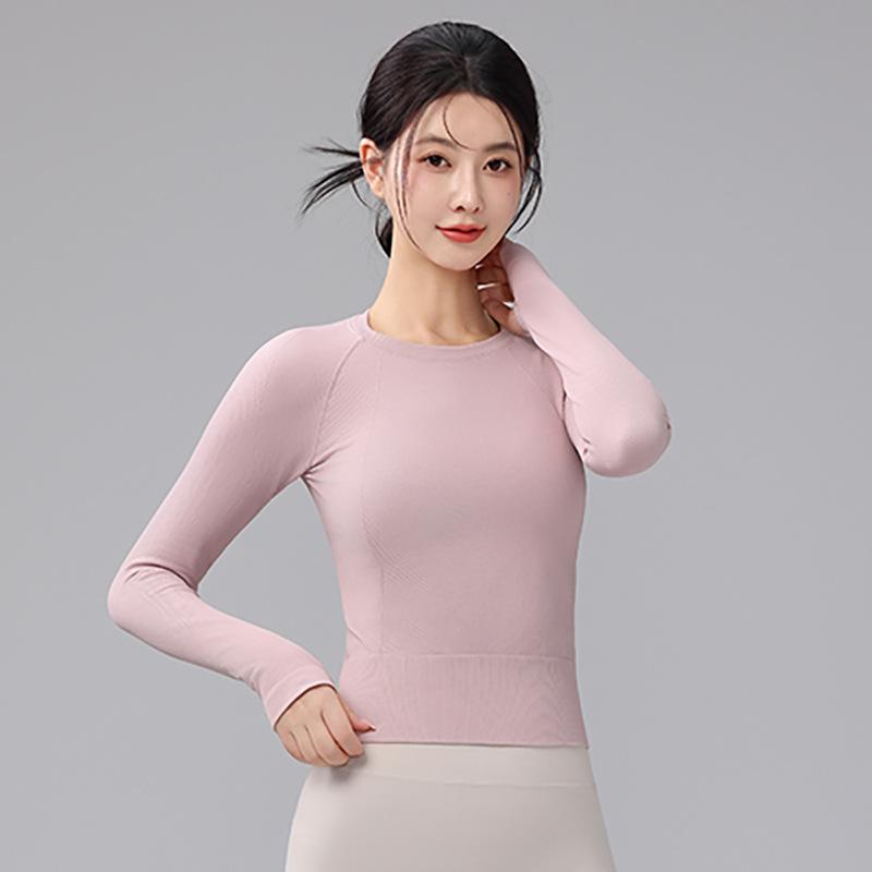 Women's Seamless Slimming Round Neck Long Sleeve Yoga Top - Breathable, Waist-Cinching Fitness Wear for Autumn and Winter