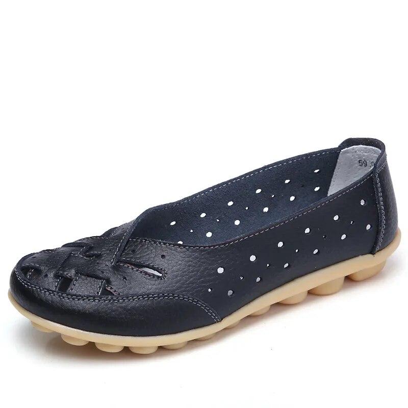 Novas sandálias femininas moda sola macia salto plano oco sapatos planos mulher sapatos de couro genuíno feminino casual 2024
