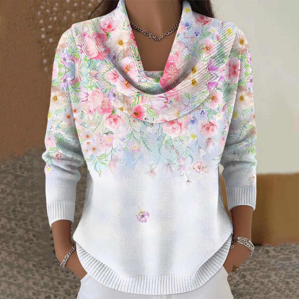 Dámský ležérní a módní svetr s dlouhým rukávem a potiskem, kulatým výstřihem