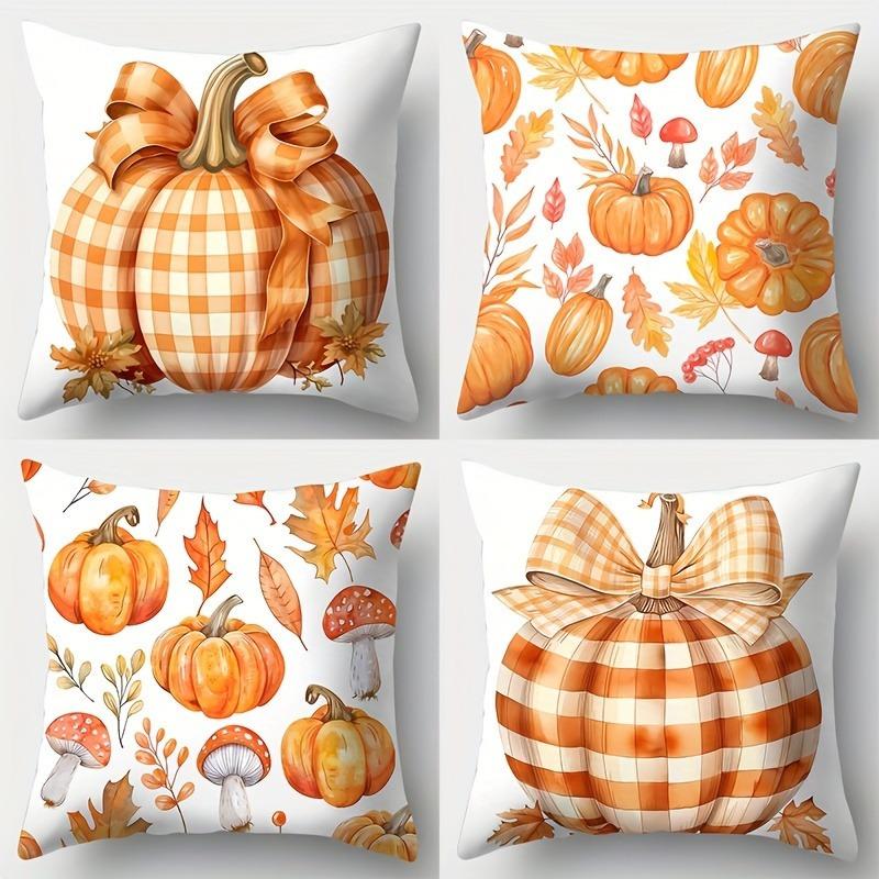 Home Decor Pumpkin & Autumn Leaves Pattern Throw Pillow Pattern Cushion Cover Suitable For Sofa Bedroom Car Pillow Cover