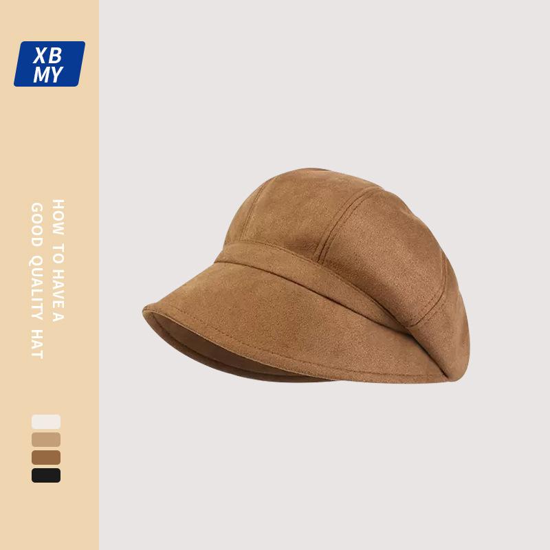 Beret Female Autumn and Winter Thickened Warm Plush Star Anise Painter Hat Versatile Big Head Circumference Show Face Small Bucket Hat