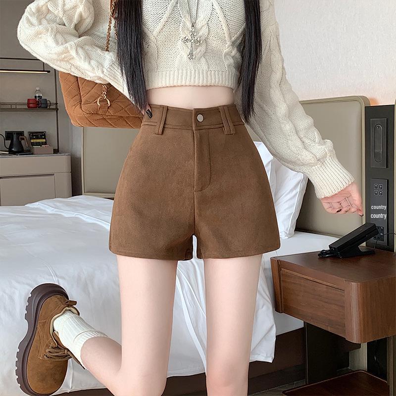 

Plus Size Suede A-Line Bootcut Shorts for Women - Coffee Color M