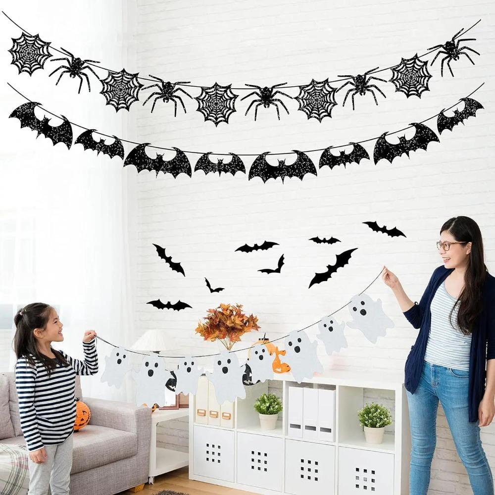 Black Spider Ghost Bat Halloween Bat Banners Funny Halloween Party Banner  Room Party Decor