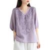 Women Loose Style Top Stylish Women's Embroidered V-neck Tops for Spring Autumn Loose Fit Commuting Style Blouses with Half