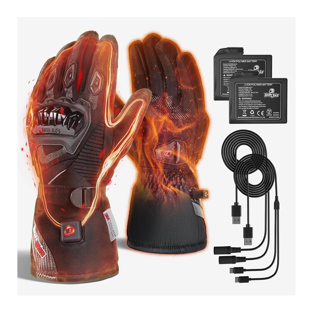 IRON Heated Gloves for Motorcycles and USB Fast Smartphone 4 Temperature for and and Black JIA'S Fishing, Winter, 3000mAh, Powered, Type-C Charging,