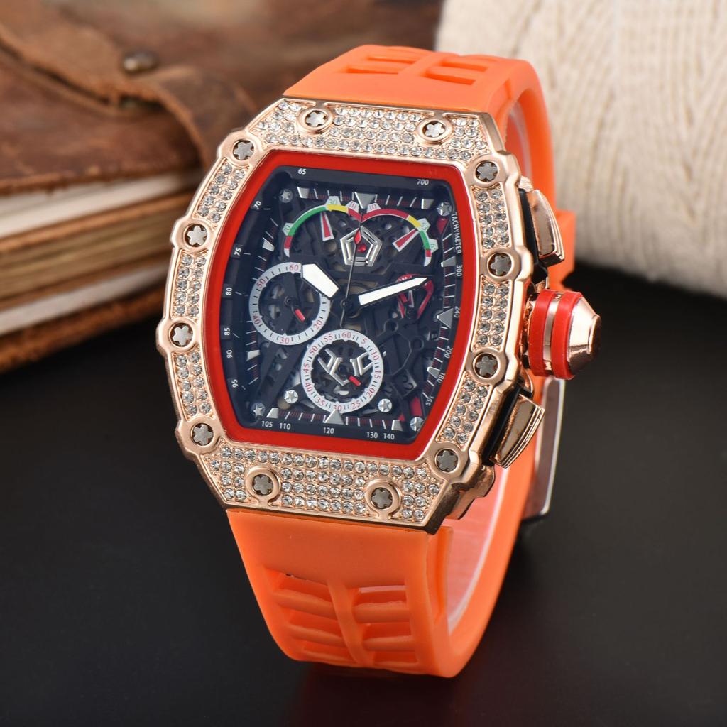 Quartz watch full diamond wine barrel type dial business luminous multi-functional quartz men's watch