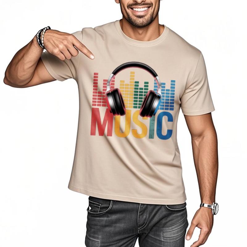 Comfortable Unisex Crew Neck Tshirt Black Music Equalizer Headphones Colorful Design Comfort Unisex Tee Shirt Soft Cotton Tee