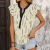 GMXIA Summer Color Contrast Patchwork Top Women's Lotus Leaf Flying Sleeve Line Striped Shirt