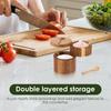 2 Layer Acacia Wood Salt and Pepper Bowl Box with Lid and Spoon Wood Salt Cellar Salt Jar Spice Seasoning Container Kitchen Tool