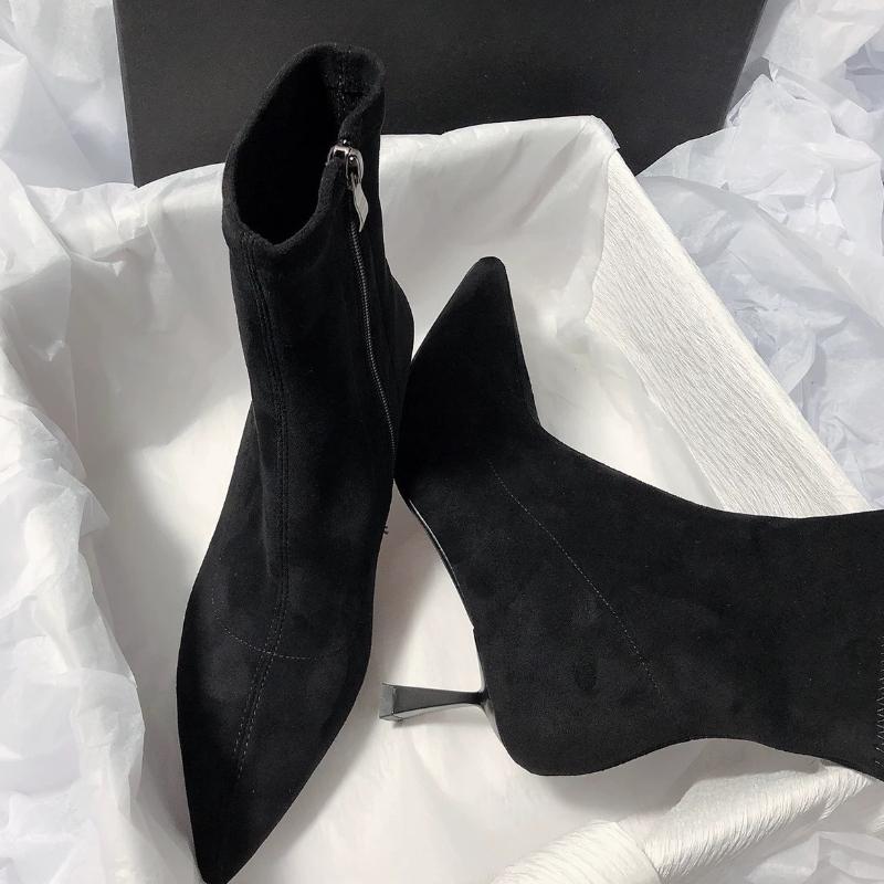 

Мода 2025 Новая мода Зима Простые Сексуальные Вечеринка Стриптизерша Женские Сапоги Тонкие Каблуки Каблуки Острый Носок Боковая Молния Обувь 35 чёрный