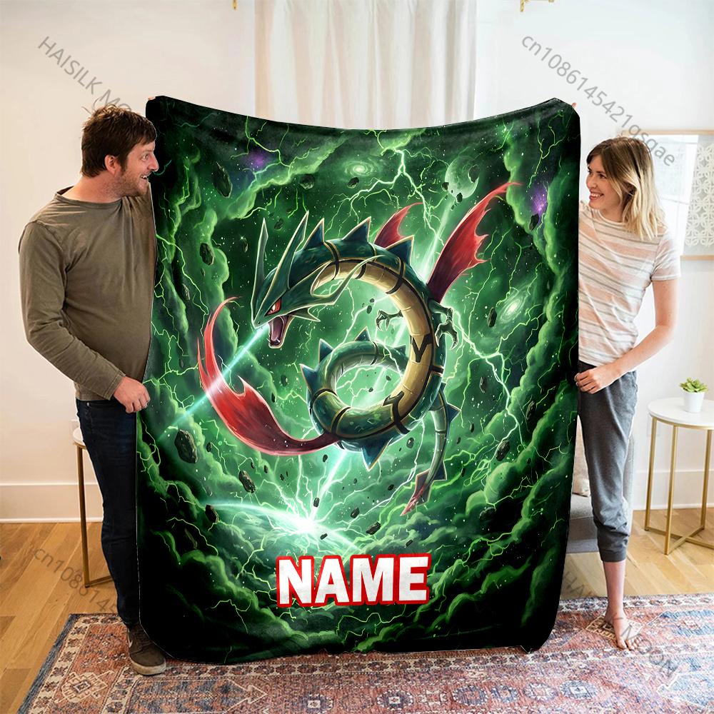 Pokemon Rayquaza Printed Blanket with Name or Text- Ultra Soft & Cozy Gift Present,Warm Lightweight Throw for Bed,Couch & Travel