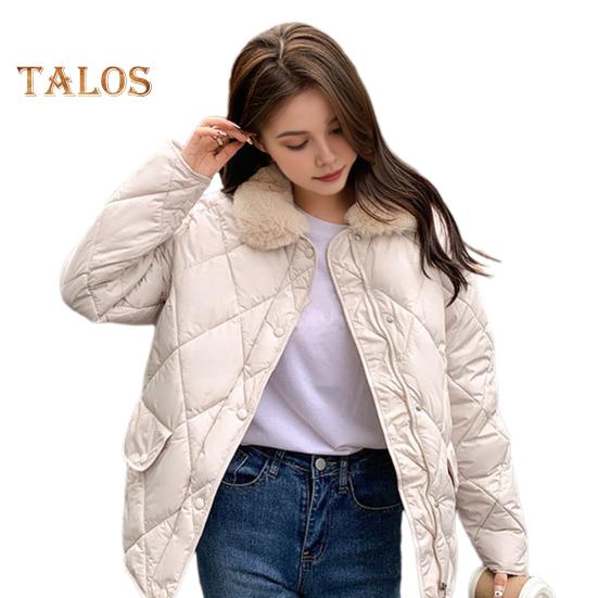 

Женское зимнее хлопковое пальто с плюшевым отложным воротником, ветрозащитная куртка с длинными рукавами, утолщенное однобортное пальто с подкладкой L бежевый