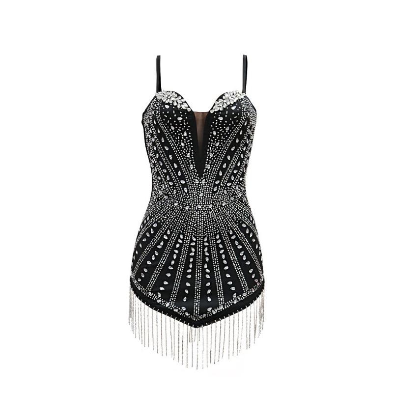 Robe sexy irrégulière à col licou et chaîne en diamant pour femme