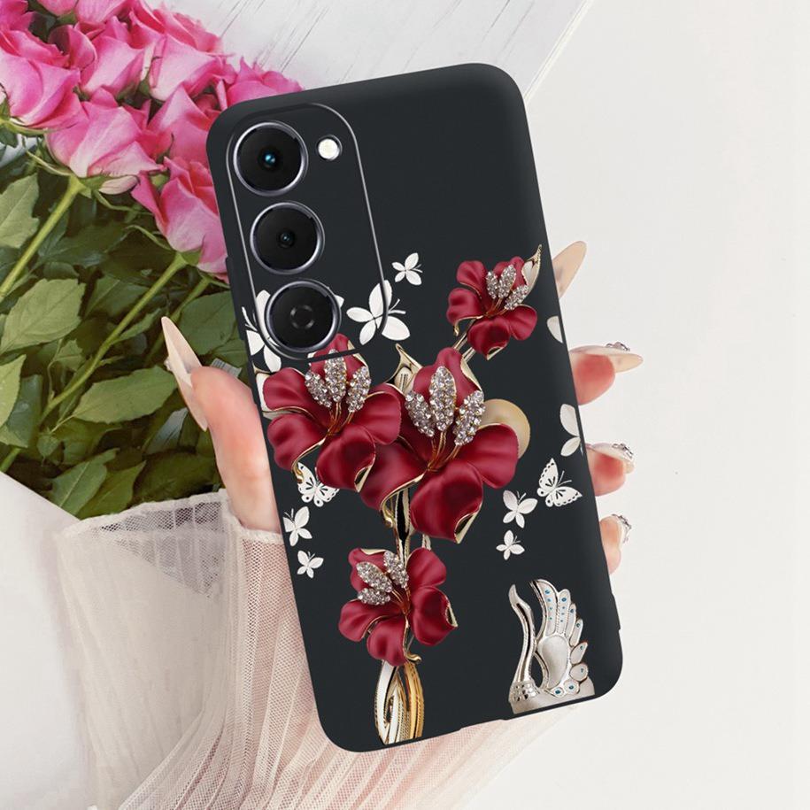 Case For Tecno Spark 40 Pro 40Pro+ 4G Cover Fashion Flower Phone Case Slim Black Silicone Soft Cover For Tecno Spark40 40C Shell