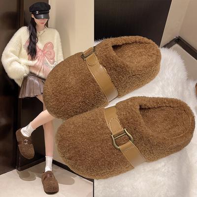 Internet Celebrities Popular White Flat Bottom Fluffy Slippers Women's 2025 New Autumn and Winter Outer Wear Heightened Soft Bottom Cotton Slippers