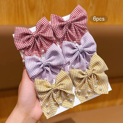 6 Korean Style Fashionable Bow Hair Clips for Daily Use As Hair Accessories