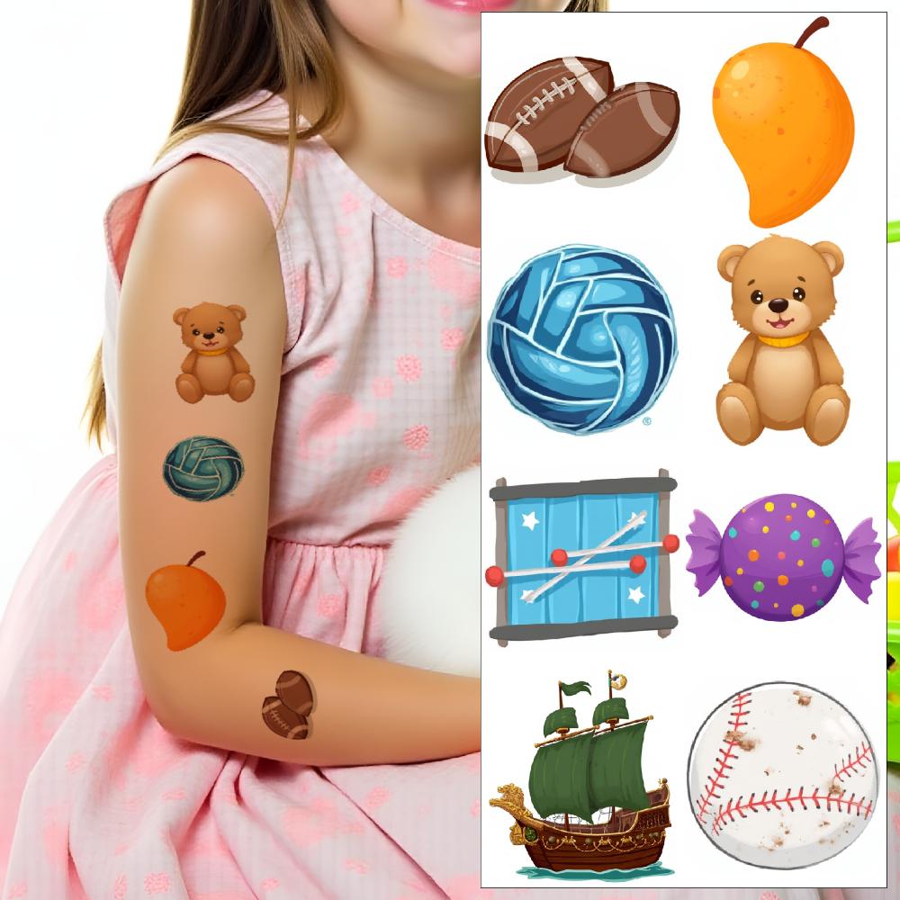 54pcs Temporary Tattoo Waterproof Long-lasting Body Stickers Robot Sticker Red Airplane Green Hat For Arms Shoulders Girls