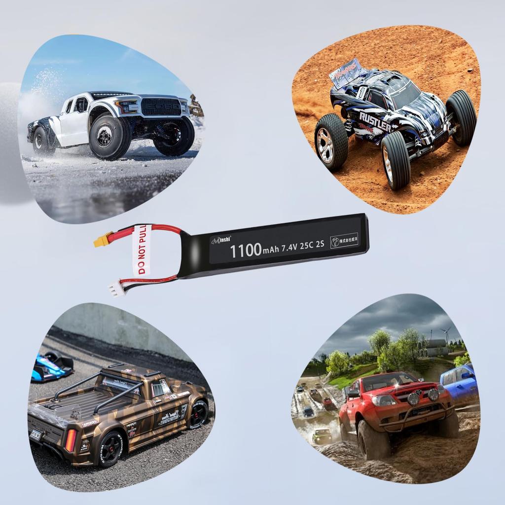 MINSHI Celeb 7.4V 1100mAh 2S 25C Lipo Battery with XT30 Plug for RC Cars, RC Trucks, RC Helicopters, FPV Drones, etc., 1052011mm, 2025CFF with