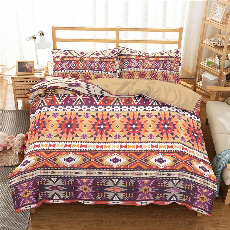 Geometric Bedding Set Bohemian Style Microfiber Abstract Pattern Print Duvet Cover With Pillowcases Teens Adults Bedroom Decor