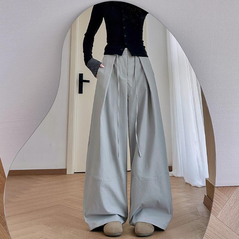 

Purple fish bone pattern wide leg pants women s autumn new drawstring high waist design pleated scimitar balloon casual pants XL
