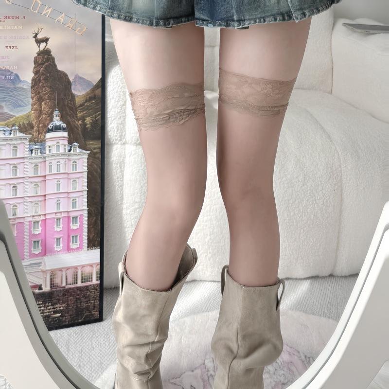 Summer lace long tube ultra-thin knee stockings thigh socks black silk high socks purple pink