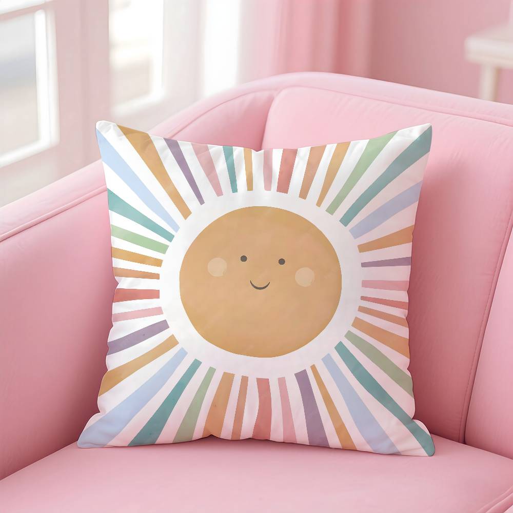 Cartoon Rainbow Sun Pillow Case Pattern Printed Pillowcase For Living Room Sofa Cushion Cover & Bedroom Decor