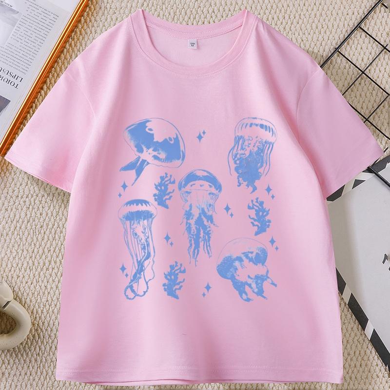 Vintage Jellyfish TShirt Summer Ocean Tee Sea Creature Top Beach Lover Gift Unisex Women Casual Round Neck Printed T Shirt