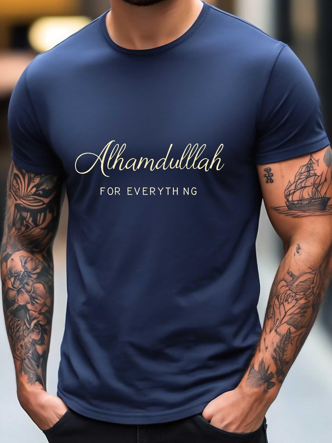 602 Cotton Blend T-shirt - Black Casual Summer Tee with Golden Alhamdulillah for Everything Print L