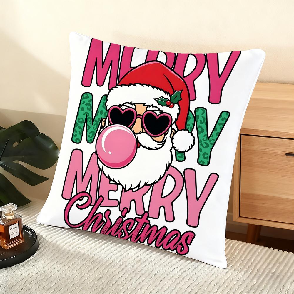 Cushion Cover Silky Short Plush Home Sofa Cushion Cover - Invisible Zipper Home Decoration Christmas Graphic