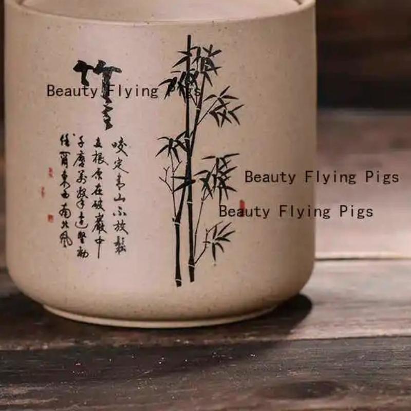 Coarse Pottery Tea Jar Flower Tea Jar with Lid Household Medicine Powder Jar Facial Mask Powder Can Tea Ceremony Accessories